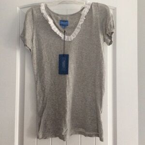 Simply Vera Vera Wang Top Women's Size XS Gray White Ruffles Short‎ Sleeve NWT